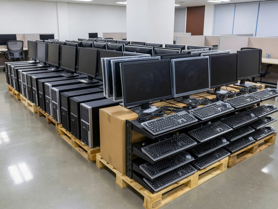 Business IT equipment prepared for controlled office relocation