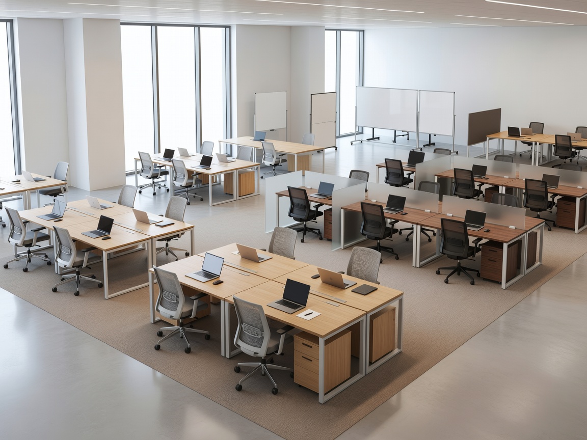 Open plan office showing desk layout and workplace planning zones